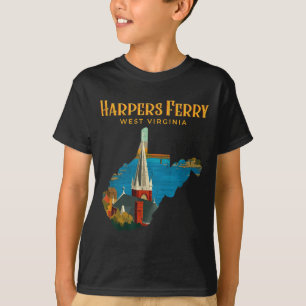 Camiseta paisagem de harpers ferry mapa da virgínia ocident