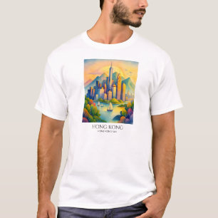 Camiseta Paisagem de Hong Kong em Aquarela Viagem