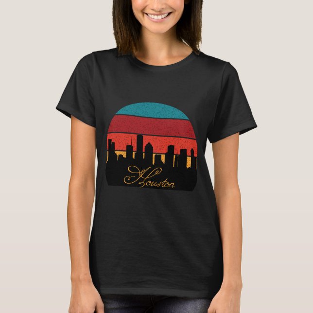 Camiseta Paisagem de Houston Pôr do Sol Retro Viagem (Frente)