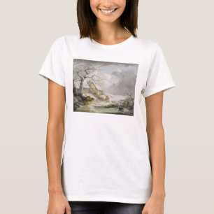 Camiseta Paisagem de inverno com Homens Neves Batendo uma M