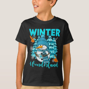 Camiseta Paisagem de Inverno Homem de Neve e Flocos de Neve