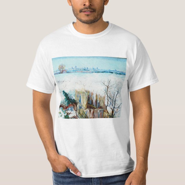 Camiseta Paisagem de neve com Arles por Vincent van Gogh (Frente)