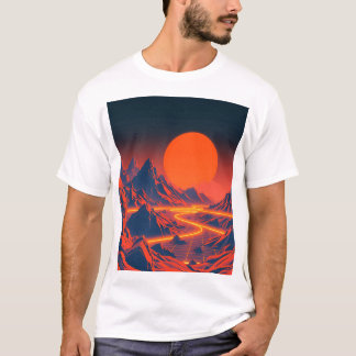Camiseta Paisagem de onda sintética com montanhas neon