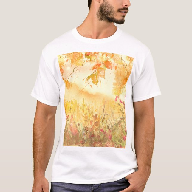 Camiseta Paisagem de Paisagem de Campo de Aquarela (Frente)