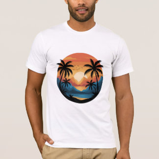 Camiseta Paisagem de Pôr do Sol Tropical com Palmeiras e Mo
