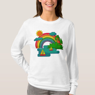 Camiseta Paisagem de viagem de barco sob nuvens solares e a