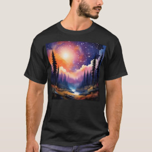 Camiseta Paisagem do céu estrelado das árvores