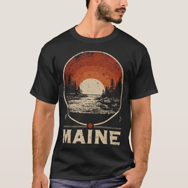 Camiseta Paisagem do Maine Red Sun Viagem Art (Frente)