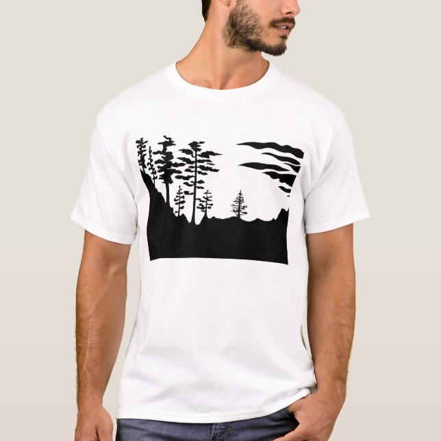 Camiseta Paisagem do Monochrome da silhueta (Frente)