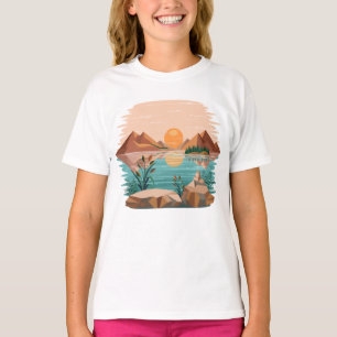 Camiseta Paisagem do pôr do sol no lago da montanha pacífic