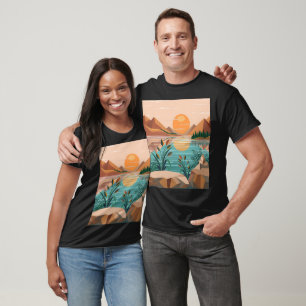 Camiseta Paisagem do pôr do sol no lago da montanha pacífic