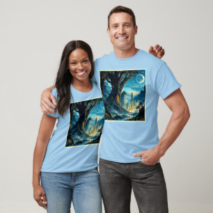 Camiseta Paisagem do Sonho de Cidade de Árvore Mística