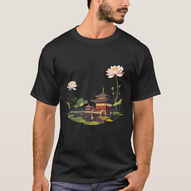 Camiseta paisagem e reflexão hídrica da japão (Frente)