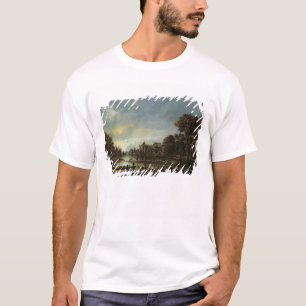 Camiseta Paisagem enluarada do rio com casas de campo