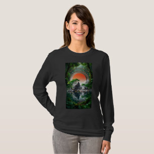 Camiseta Paisagem Florestal do Sol Vermelho Manga Longa