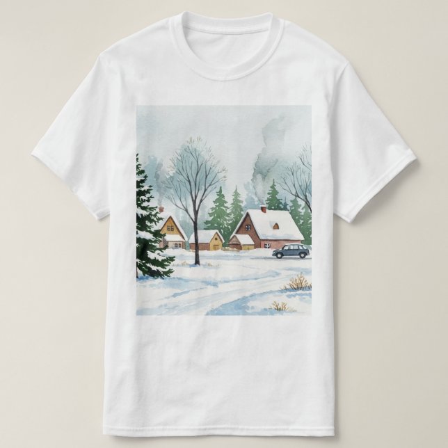 Camiseta Paisagem invernal nevada (Frente do Design)