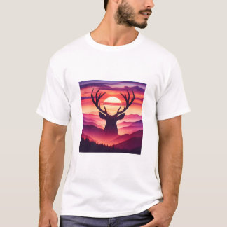 Camiseta Paisagem Montanhosa do Pôr do Sol com Silhueta de 