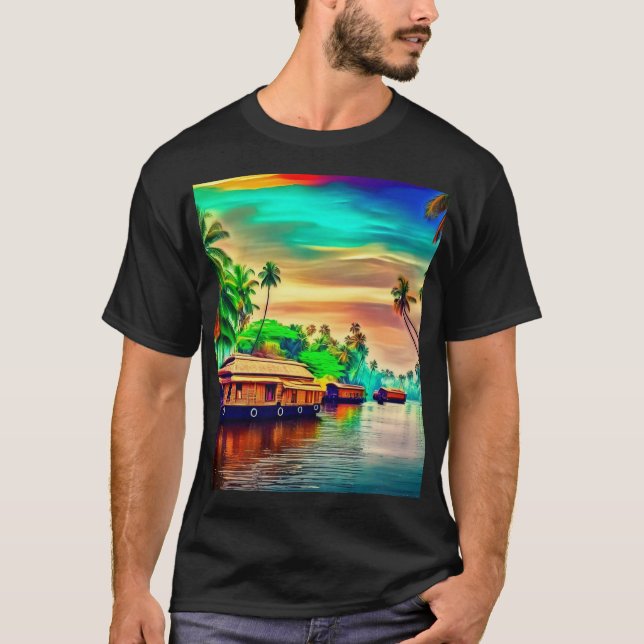 Camiseta Paisagem natural Elegante de Kerala de coqueiros (Frente)