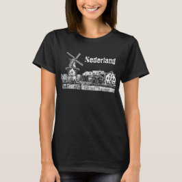 Camiseta Paisagem neerlandesa com moinho de vento. Holanda.