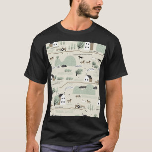 Camiseta Paisagem Nórdica: Padrão de Árvores de Casas Color