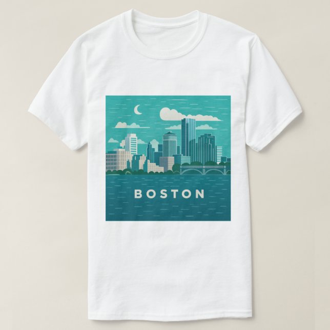 Camiseta Paisagem Noturna da Cidade de Massachusetts | Cida (Frente do Design)