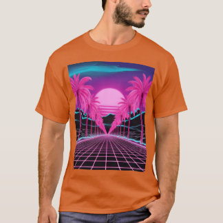 Camiseta Paisagem Noturna de Sonhos Neon RetroFuturista Syn