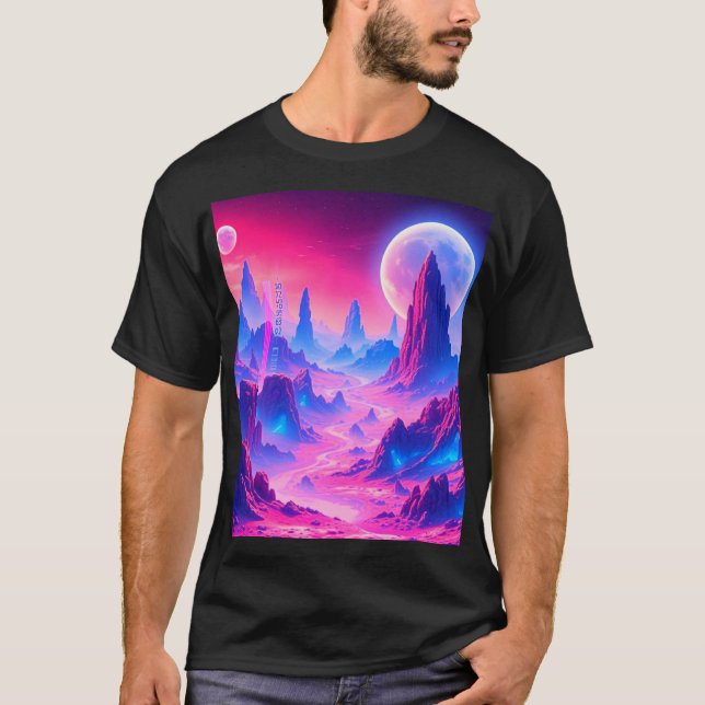 Camiseta Paisagem Planeta Neon Alienígena | Sci-Fi Fantasy  (Frente)