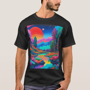 Camiseta Paisagem psicodélica arte rosa verde