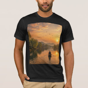 Camiseta Paisagem Ribeirinha Moderna a Tinta