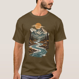 Camiseta Paisagem Selvagem da Montanha do Rio Sinusoide