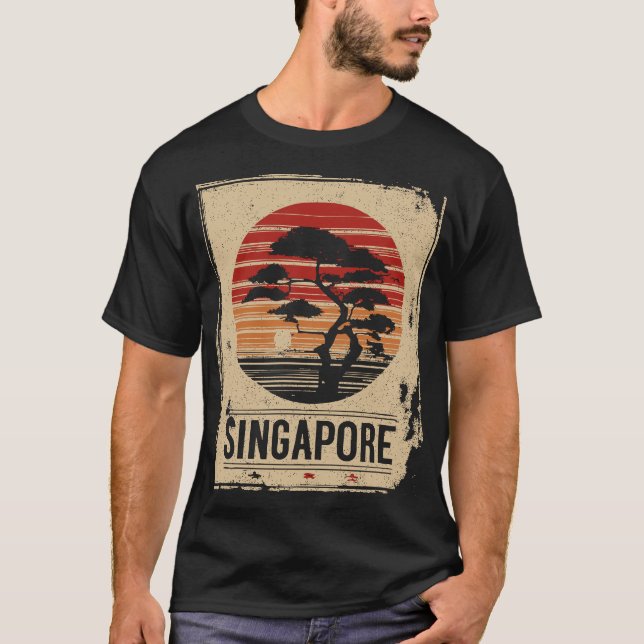 Camiseta Paisagem Sunset Japonesa na Baía de Singapura (Frente)