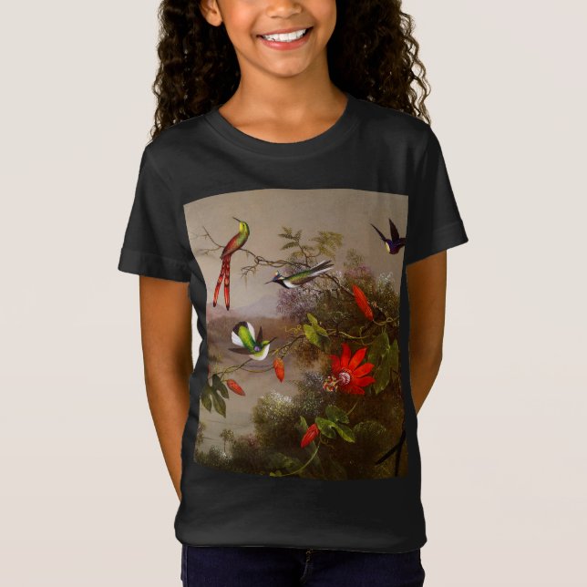 Camiseta Paisagem tropical com dez beija-flores (Frente)
