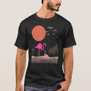 Camiseta Paisagem Tropical Flamingos Pássaros Minimalistas