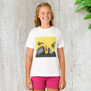 Camiseta Paisagem Urbana Amarela e Cinza Abstrato Retro