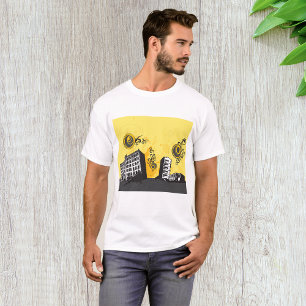 Camiseta Paisagem Urbana Amarela e Cinza Abstrato Retro