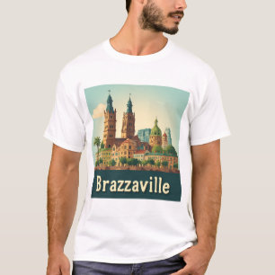 Camiseta Paisagem urbana de Brazzaville com catedral histór