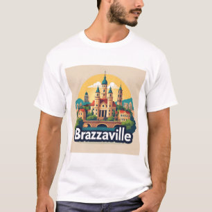 Camiseta Paisagem urbana de Brazzaville com catedral histór