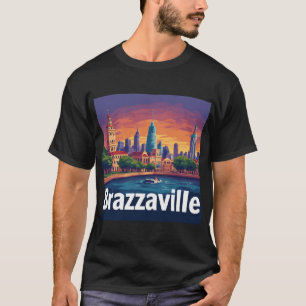 Camiseta Paisagem urbana de Brazzaville com catedral histór