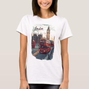 Camiseta Paisagem urbana de Londres com ônibus de dois anda