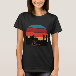 Camiseta Paisagem Urbana de Tijuana Pôr do Sol Retro Viagem