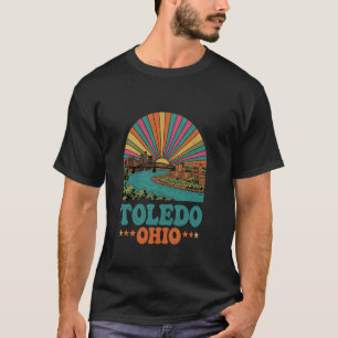 Camiseta Paisagem Urbana do Pôr do Sol em Toledo Ohio Antig