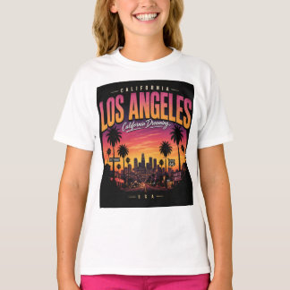 Camiseta Paisagem Urbana do Pôr do Sol Retrô de Los Angeles