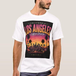 Camiseta Paisagem Urbana do Pôr do Sol Retro de Los Angeles
