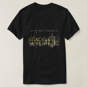 Camiseta Paisagem Urbana Noturna de Chicago Reflexo