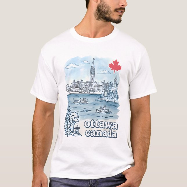 Camiseta Paisagem Urbana Simples de Ottawa Canadá Céu Azul (Frente)