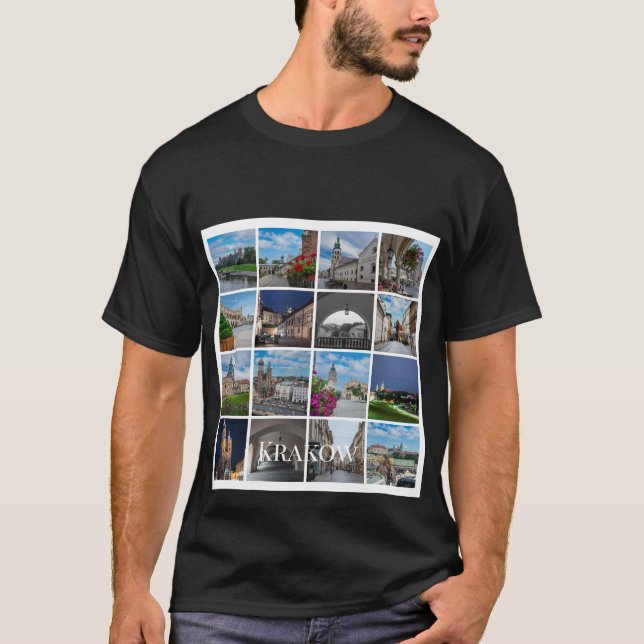 Camiseta paisagens antigas de Krakow, Polônia (Frente)
