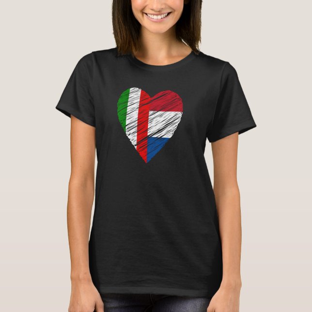 Camiseta Países Baixos Itália Heart Italiana Flag Neerlandê (Frente)