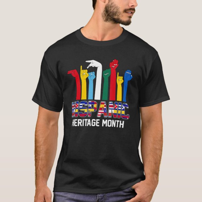 Camiseta Países da Língua ASL Sinalizadores Latinx Herit Hi (Frente)
