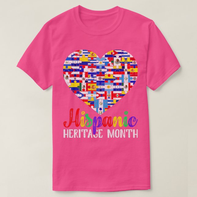 Camiseta Países de Latino Sinalizam Patrimônio Hispânico Co (Frente do Design)