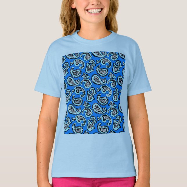 Camiseta Paisley Atemporal em Fundo Azul (Frente)